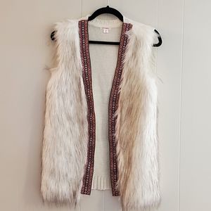 Fur Aztec Print Detail Vest